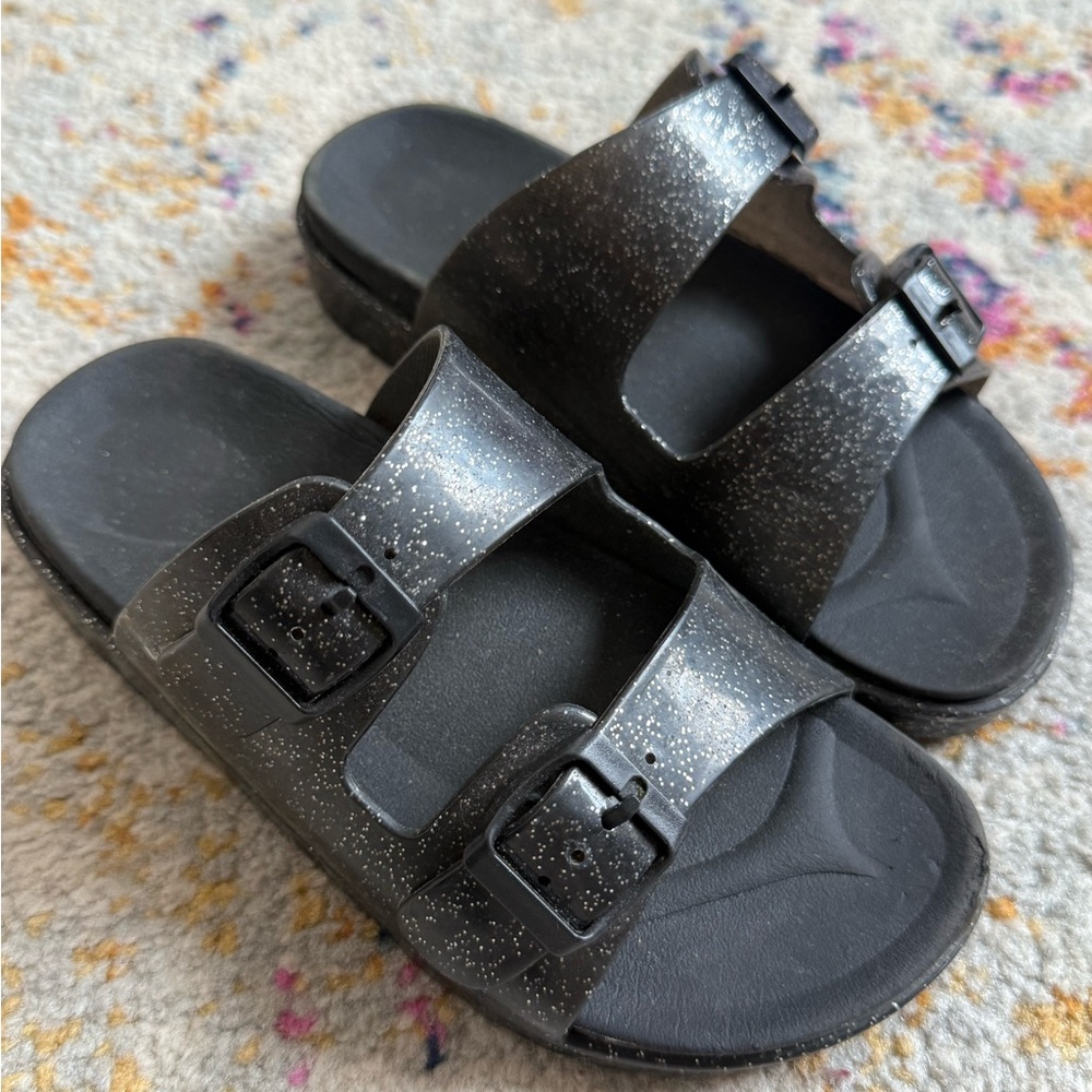 Kids Black Glitter Sandals